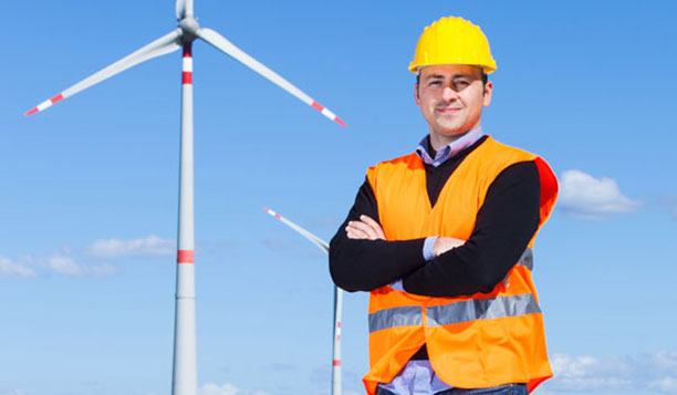 Person in a wind farm