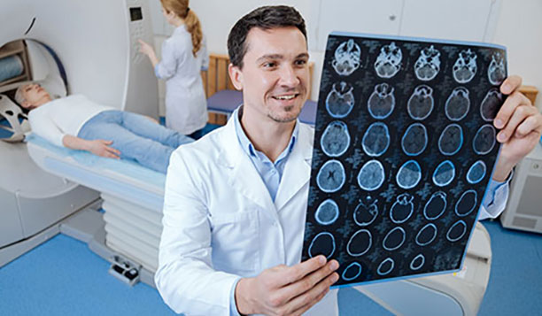 Radiologist reading an MRI scan