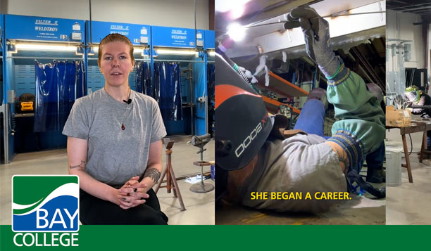 Bay College Graduate Anne Kluka talking about her success after earning her welding certificate.