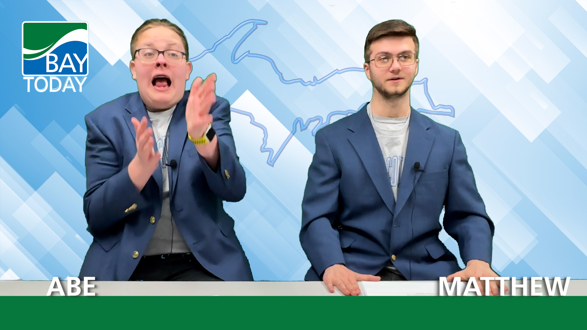 Bay Today Anchors Abe Wessel and Matthew Keast deliver the news in their Bay Today blue blazers.