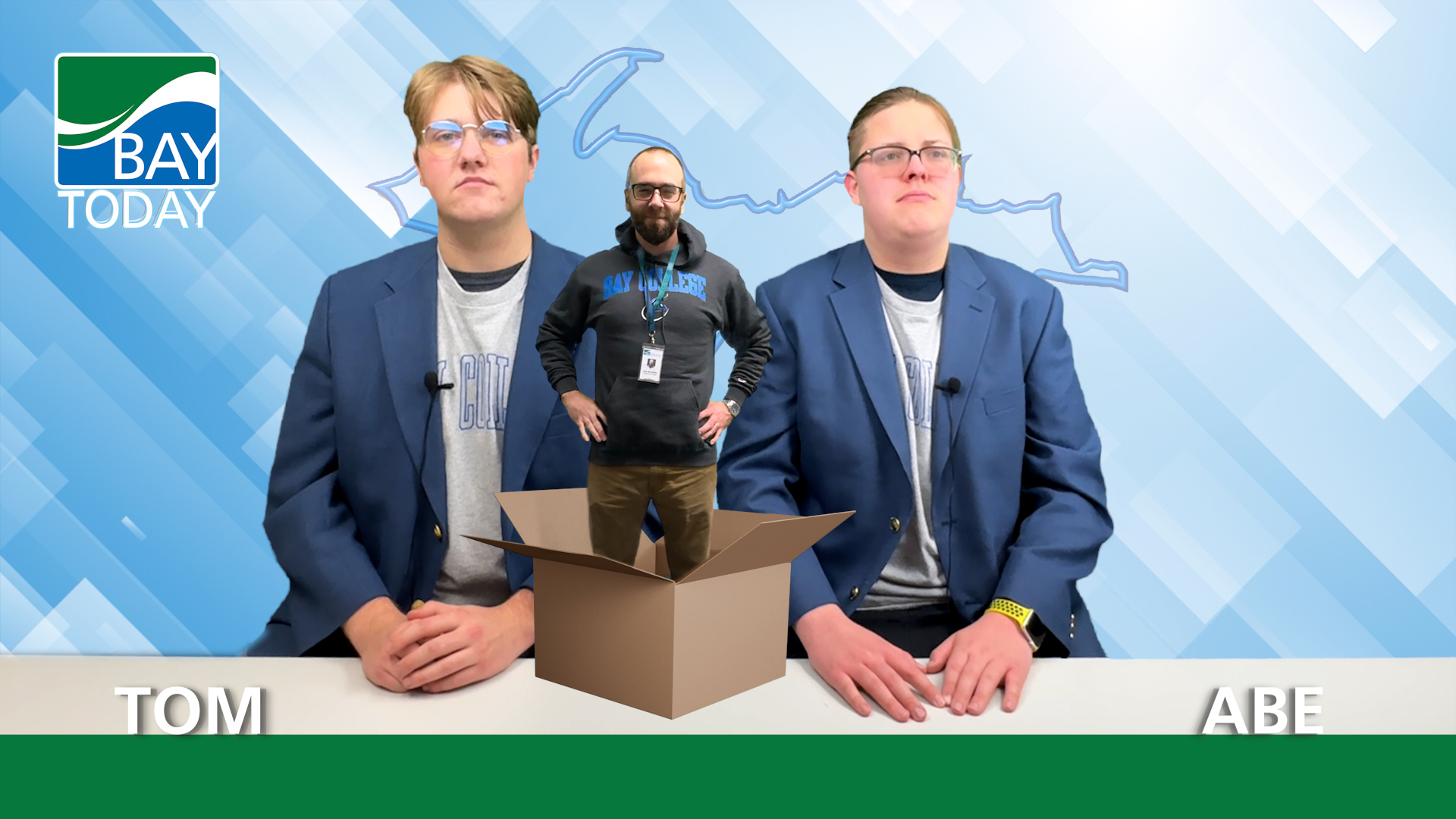 Bay Today Anchors Tom Kluka and Abe Wessel deliver the news in their Bay Today blue blazers.