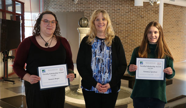 Samara Berger, scholarship recipient; Molly Campbell, Faculty Association Scholarship Committee Chair and Bay College Faculty; Veronica Spreitzer, scholarship recipient.
