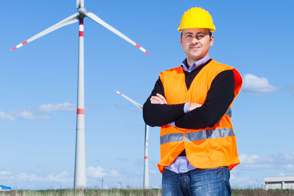 Engineer at work in wind turbine power station