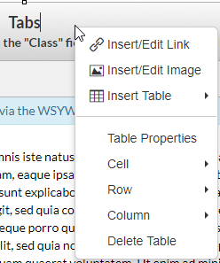 Table Properties, right click toolbar